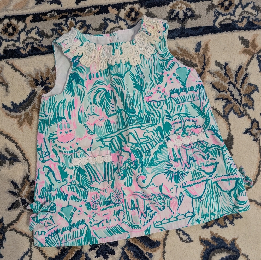 Lilly Pulitzer Girls Tropical Print Dress in Pink & Teal